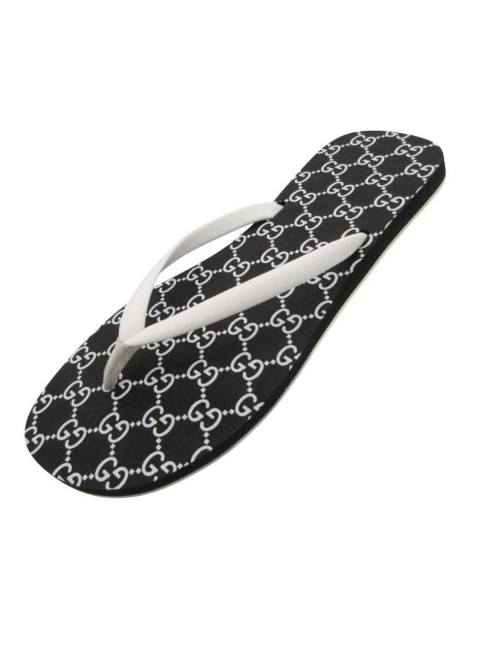 Gucci Beach Sandals Thong Flat Slide GG Pattern Shoes Black